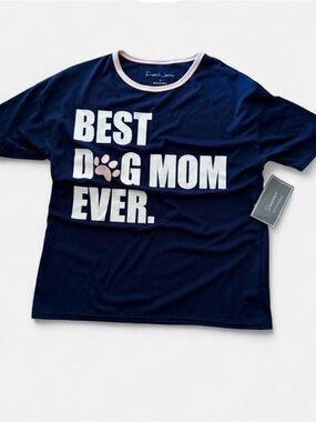 Navy "Best Dog Mom Ever" Tee with Pink Paw Accent